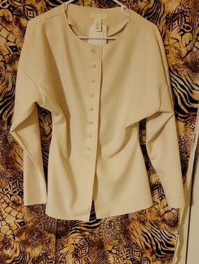 Cream Button-Front Long Sleeve Top